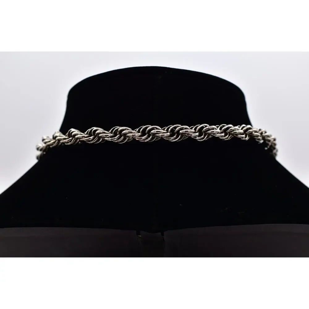 Vintage Chunky Statement Lariat Necklace Collar Charm Dangle Silver 1960s BinBE
